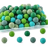 Lovyomi 60pcs 19mm Silicone Beads for Keychain Making Mix Color Round Beads for Pens and Bracelet Crafts(Green)