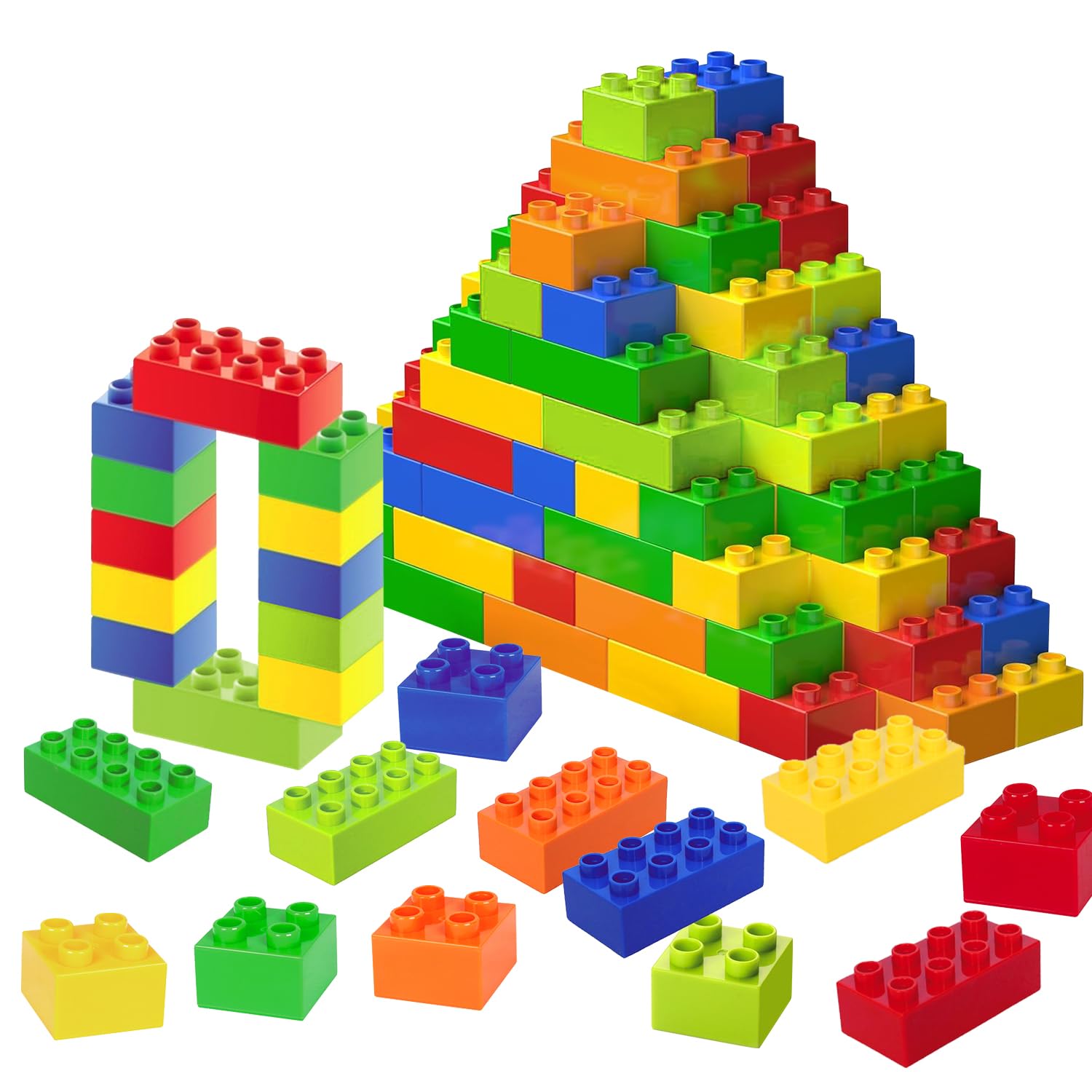 Cabeeskii Large Building Blocks, 60 Pieces of Bricks in 6 Colors and 2 Shaps, Compatible with Duplo Building Blocks, Ideal Toy for Toddlers from 3 Years
