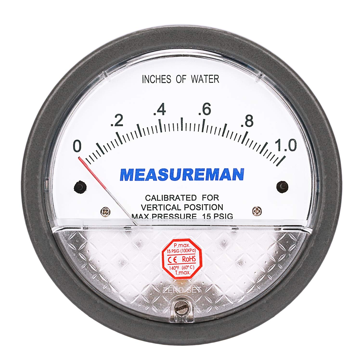 Measureman Helix Differential Low Pressure Gauge, 41/2" Dial, 1/8"NPT famele Connection