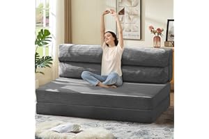 JUIKURY Folding Sofa Bed, Convertible Sleeper Chair with Pilow Foldable Matress, 2 in 1 Pull Out Loveseat Sofa Portable Fold Out Chair Bed Floor Couch Lounge for Living Room Bedroom (Grey, Queen)