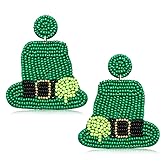 St. Patrick's Day Earrings Festive Shamrock Beaded Teardrop Earring for Women Dangling Statement Green Leaf Lucky Clover Hat Drop Dangle Earrings Irish Holiday Jewelry Gift