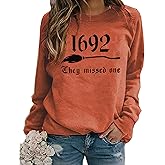 Susongeth 1692 They Missed One Halloween Sweatshirt for Women Salem Witch Long Sleeve Pullover Tops Shirt