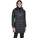 Calvin Klein Women's Hooded Chevron Quilt Puffer Coat – Slimming Longline Winter Jacket