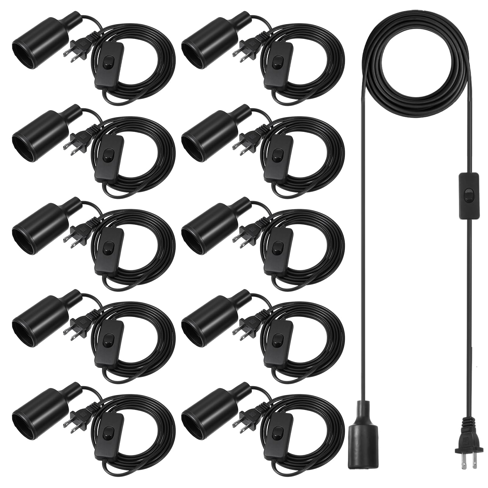 Photo 1 of 10 Pack Hanging Light Cord Pendant Light Cord with Switch Light Socket Extension Light Bulb Socket Cable Lamp Kit for E26 E27 Lamp Socket Lantern (Black, 6 Feet)