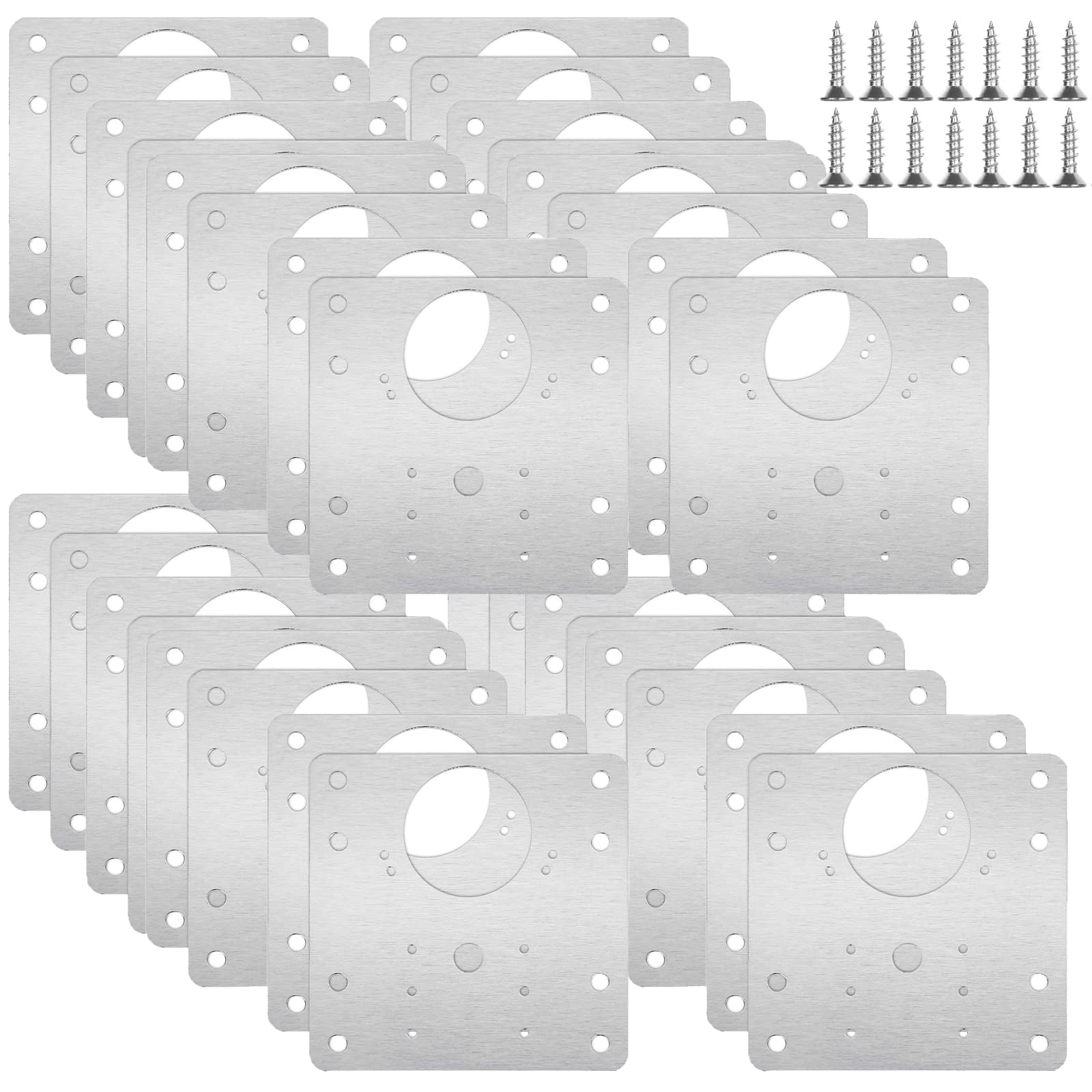 LOLYSIC 30Pcs Hinge Repair Plates, Stainless Steel Hinge Repair Kit, Kitchen Door Hinge Repair Plates for Cupboard Cabinet Wardrobe Door, with Screws