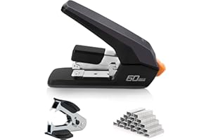 LEVEN Deli Effortless Heavy Duty Stapler, One Touch Stapling, Easy to Load Ergonomic Stapler, 60 Sheet Capacity, Includes 2000 Staples and Staple Remover for Desktop