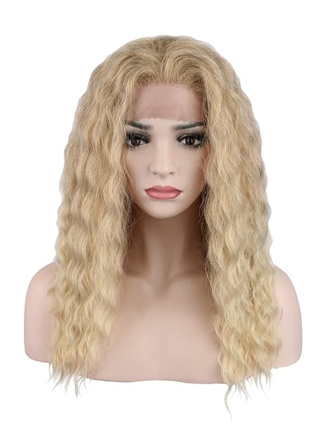 Kalyss Ombre Blondes gelocktes Kunsthaar-Perücke, Kunsthaar, Lace-Front-Perücke, hitzebeständig, Kanekalon-Kunsthaar, handgeb