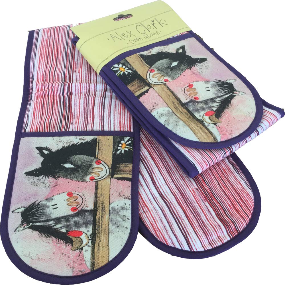 ALEX CLARK HORSE WHISPERS DOUBLE OVEN GLOVES - 100% Cotton - Baking - Cooking - Kitchen Accessory