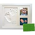Baby Handprint & Footprint Keepsake Photo Frame Kit - Personalize it w/Bonus Stencil! Non-Toxic Clay, Wall/Table Wood Picture