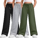 LessonZoo Teen Girls Sweatpants Wide Leg Drawstring Baggy Pants Straight Leg Athletic Trousers with Pockets Size 5-14