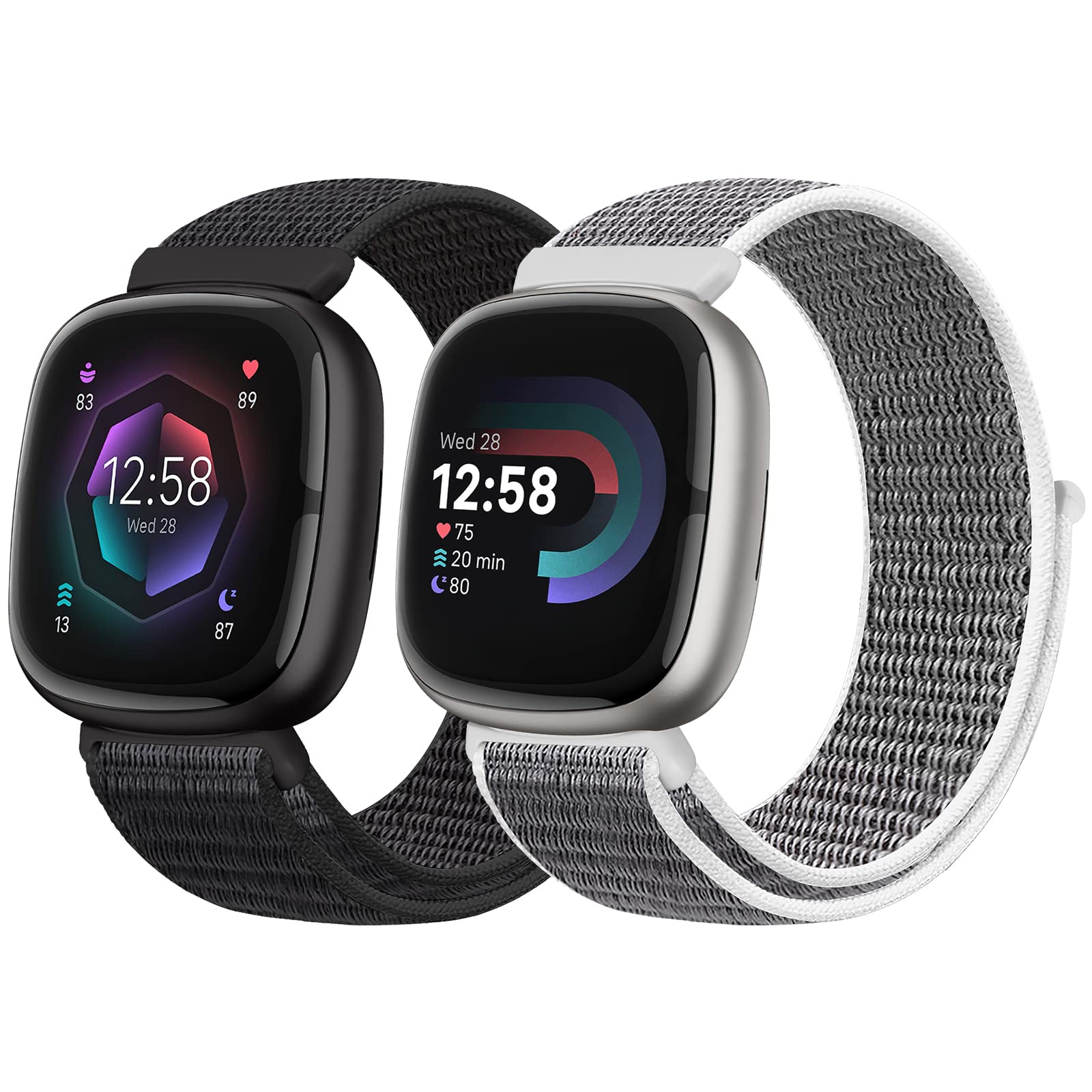 Runostrich Nylon Loop Straps Compatible with Fitbit Versa 4/Sense 2/Versa 3/Sense, Soft Breathable Sport Adjustable Replacement Band Women Man Wristband Accessories