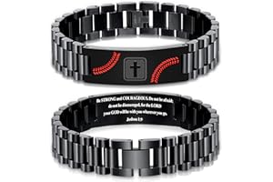 KLIFOWDY Easter Basket Stuffers Bracelets for Men Boys Baseball Cross Bracelet Masculine Stainless Steel Watch Band Engraved Bible Verse Easter Baptism Christian Jewelry Gifts