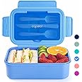 Caperci Classic Bento Lunch Box for Adult & Older Kids - Leakpoof 47 oz 3-Compartment Lunch Containers for Adults and Teens, Built-in Utensil Set, Ideal for On-the-Go, Blue