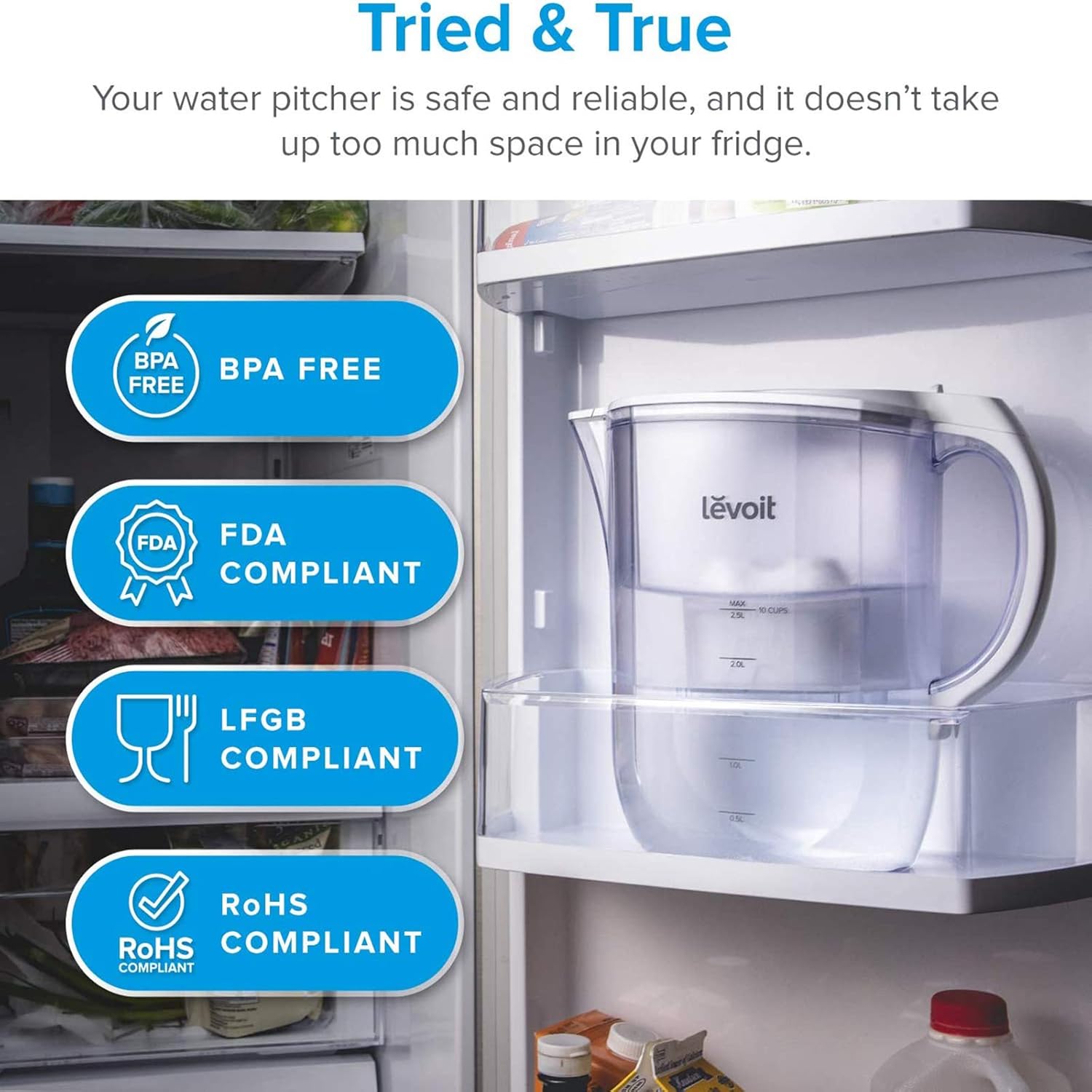 LEVOIT LV110WP Water Pitcher Replacement Filters (3 Pack), 5-Layer Filtration, Safe BPA-Free Purifier Reduce Odor, Chlorine, Lead & Heavy Metals, White: Home & Kitchen