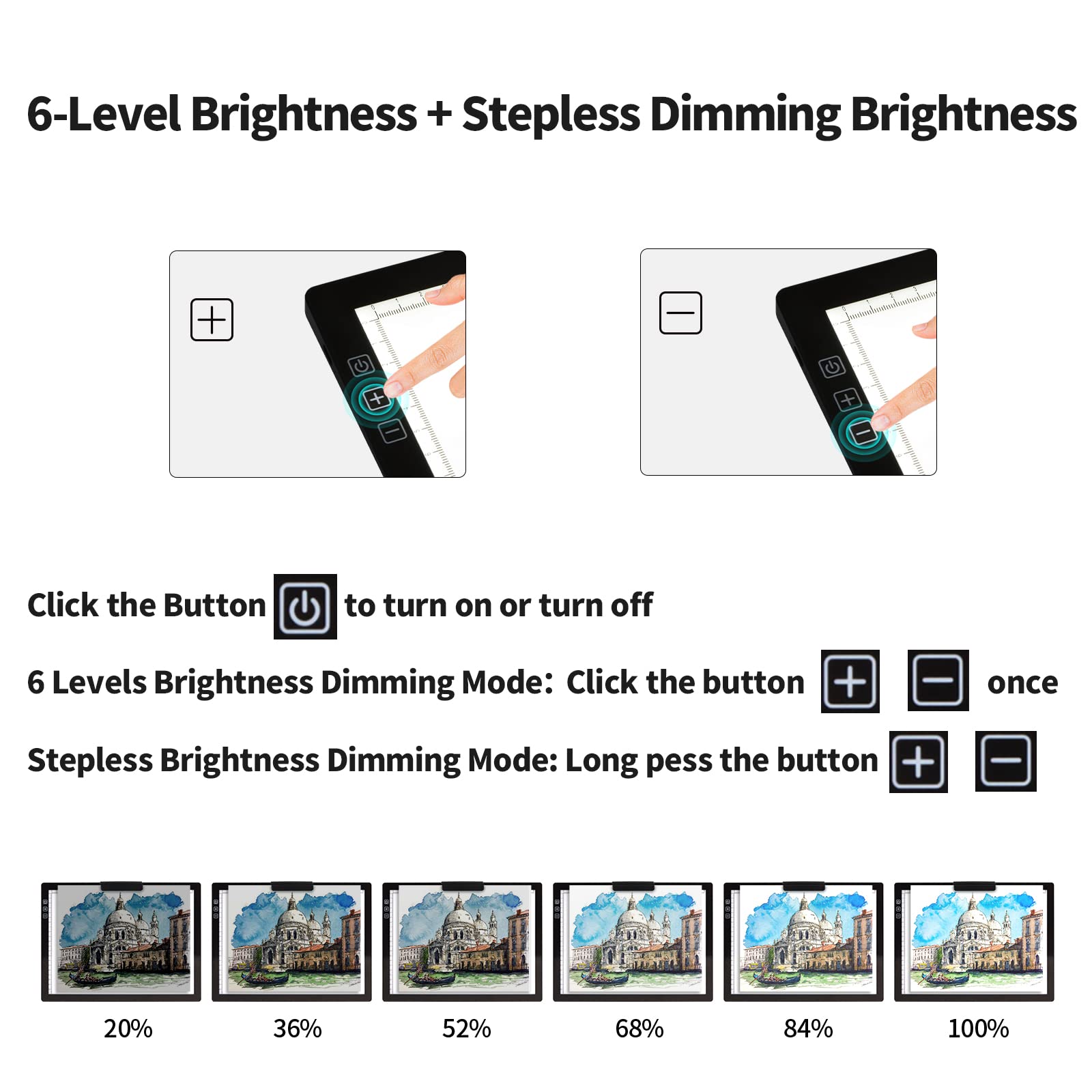 A4 Wireless LED Light Pad with Innovative Stand and Top Clip, TOHETO Rechargeable Battery Powered Light Box Stepless Dimmable 6 Levels Brightness Cordless Light Board for Tracing Weeding Vinyl (Black)