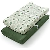 Blissful Diary Muslin Changing Pad Cover for Girls Boys, Ultra Soft Breathable Cotton, Baby Diaper Change Table Pad Covers, 2