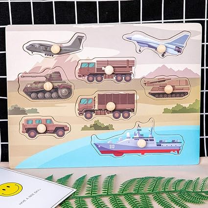 Leoie Baby Toys Wooden Puzzle Set Educational Wooden Toy Cartoon Vehicle/ Marine Animal Puzzle Child Gift Military Traffic