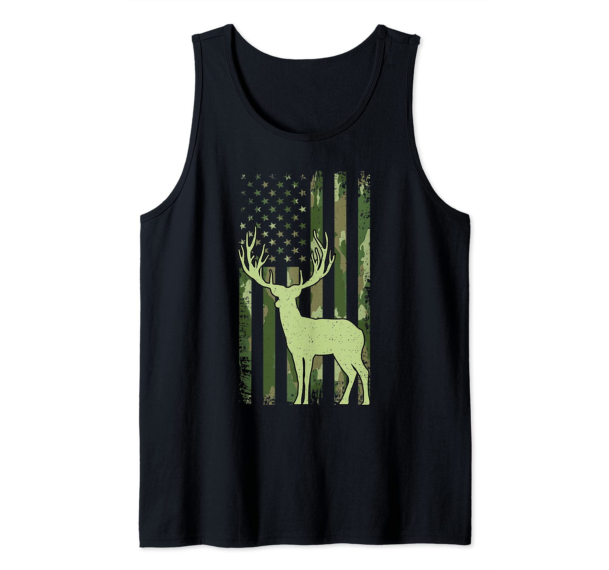 Buck Deer Whitetails Hunting American Camouflage Flag Tank Top