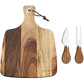 hecef Cheese Board set of 3,a Acacia Wood Cheese Plate, a Knife, a Fork, Charcuterie Board Platter Slate Serving Set for Appetizer Birthdays, Weddings, Housewarming (Cheese board with 2 knives)
