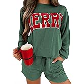 miduo Womens 2 Piece Sets Ribbed Textured Knit Long Sleeve Shirts and Shorts Matching Lounge Set Loungewear with Pockets