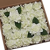 D-Seven Artificial Flowers 25pcs Ivory Gardenia Flowers with Stem for Wedding Flowers Centerpieces Bridal Shower Baby Shower Decorations DIY Wedding Bouquets Party Floral Arrangements