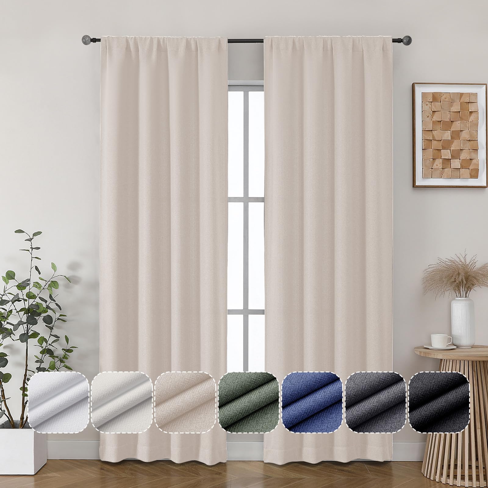 Photo 1 of Lecloud Estelle Light-Filtering Curtains 84 Inch Length 2 Panels Set, Linen Color Elegant Curtain Drapes for Bedroom Living Room Window, Rod Pocket Window Treatments, Each 40 W x 84 L
