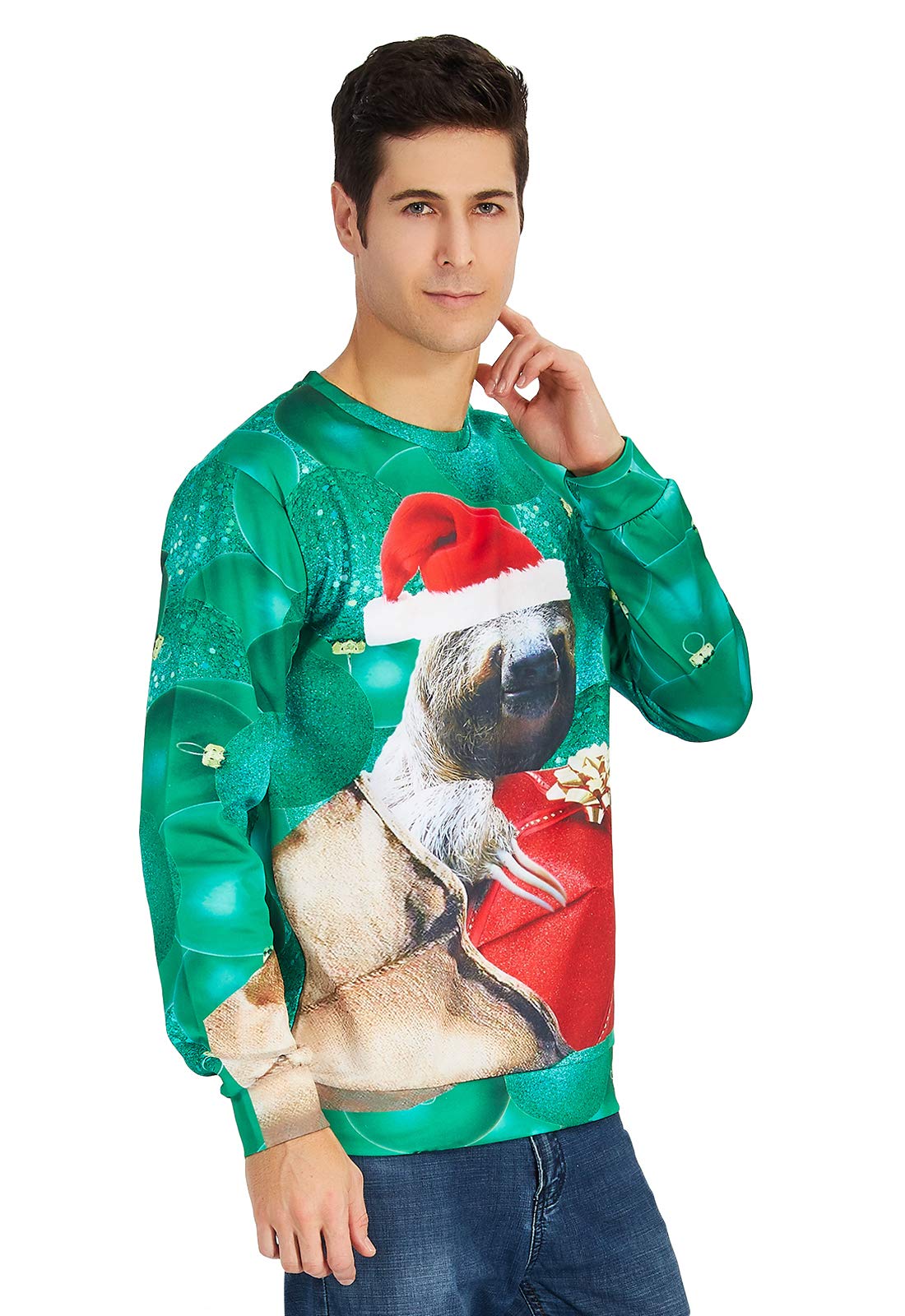 Rave on Friday Ugly Sweater Christmas Unisexe Sweat-Shirt Ugly Pullover Verte Paresseux Modèle Confortable Pull Noel Femme L