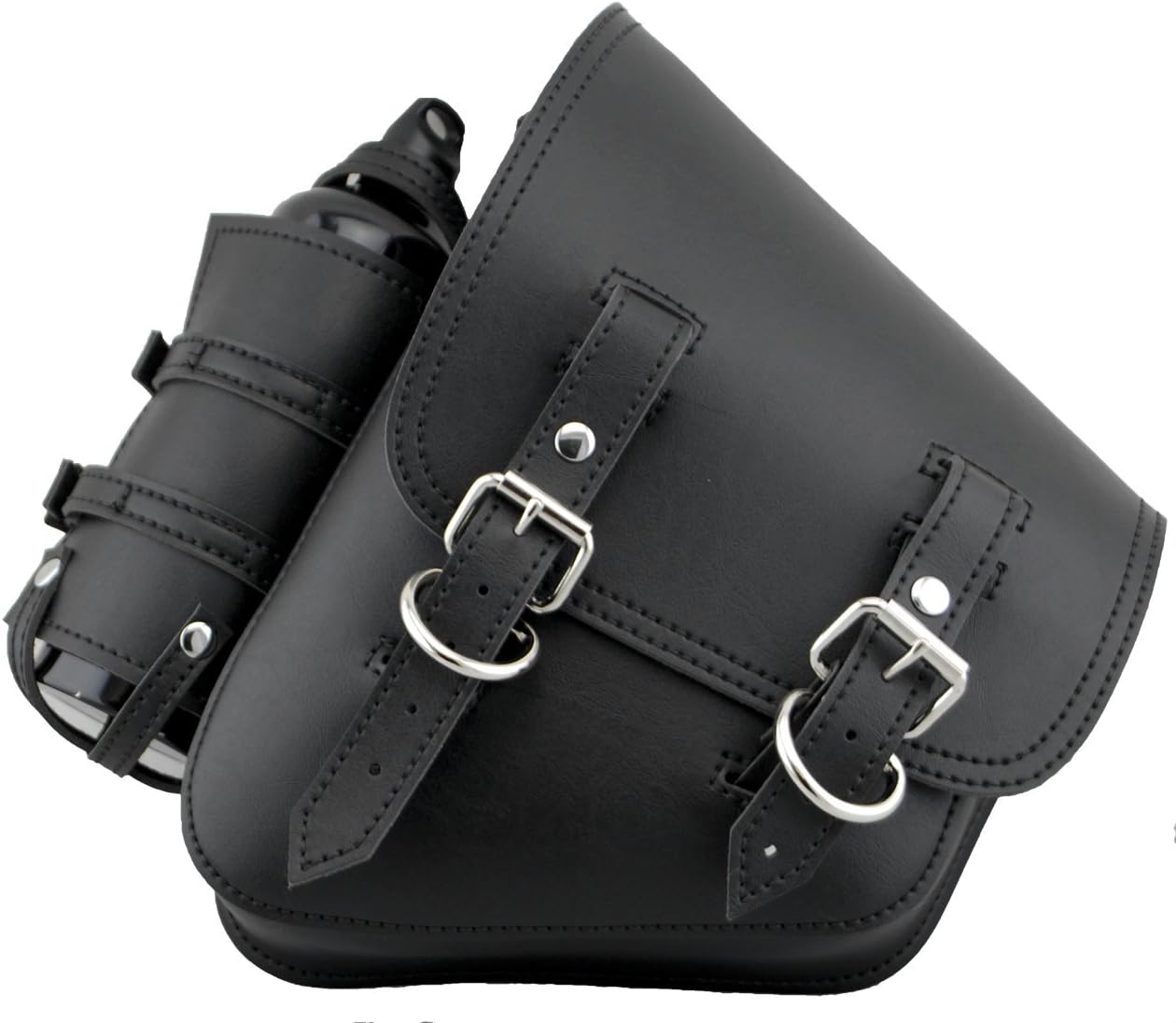 Harley Softail and Rigid Frame Left Side Saddle Bag Swingarm Bag Black Vinal PVC Synthetic Leather with Fuel Bottle Holder