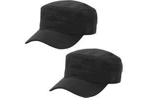 MALAXLX 2 Pcs Unisex Cadet Army Cap Military Hat Combat Cap Breathable Baseball Cap Adjustable Flat Top Cap for Men Women