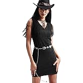 Dilgul Women's Fall Faux Suede Vintage V Neck Sleeveless Fringe Dress Cowgirl Outfit