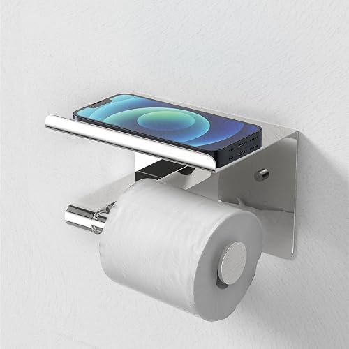 Noonext Adhesive Toilet Paper Holder With Shelf - SUS304 Stainless Steel, Mega Roll Compatible, No Drilling (Polished Chrome) - View #4