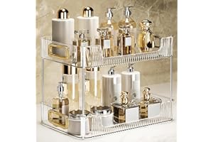 KSDSOAM Bathroom Countertop Organizer, Cosmetics Skincare Organizers Holder for Perfume, Bathroom Organizers and Storage for Dresser Vanity Tray Sink Clear, 2 Tiers
