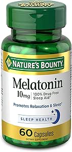 Melatonin by Nature's Bounty, 100% Drug Free Sleep Aid, Dietary Supplement, Promotes Relaxation and Sleep Health, 10mg, 60 Capsules