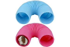 2 Pieces Pet Fun Tunnel Small Animal Play Tunnel Collapsible Plastic Tube Pet Hideaway Fun Toys for Hiding Training Fit Guinea Pigs Hamsters Chinchillas Rats Ferrets Dwarf Rabbits Pink Blue Wishope