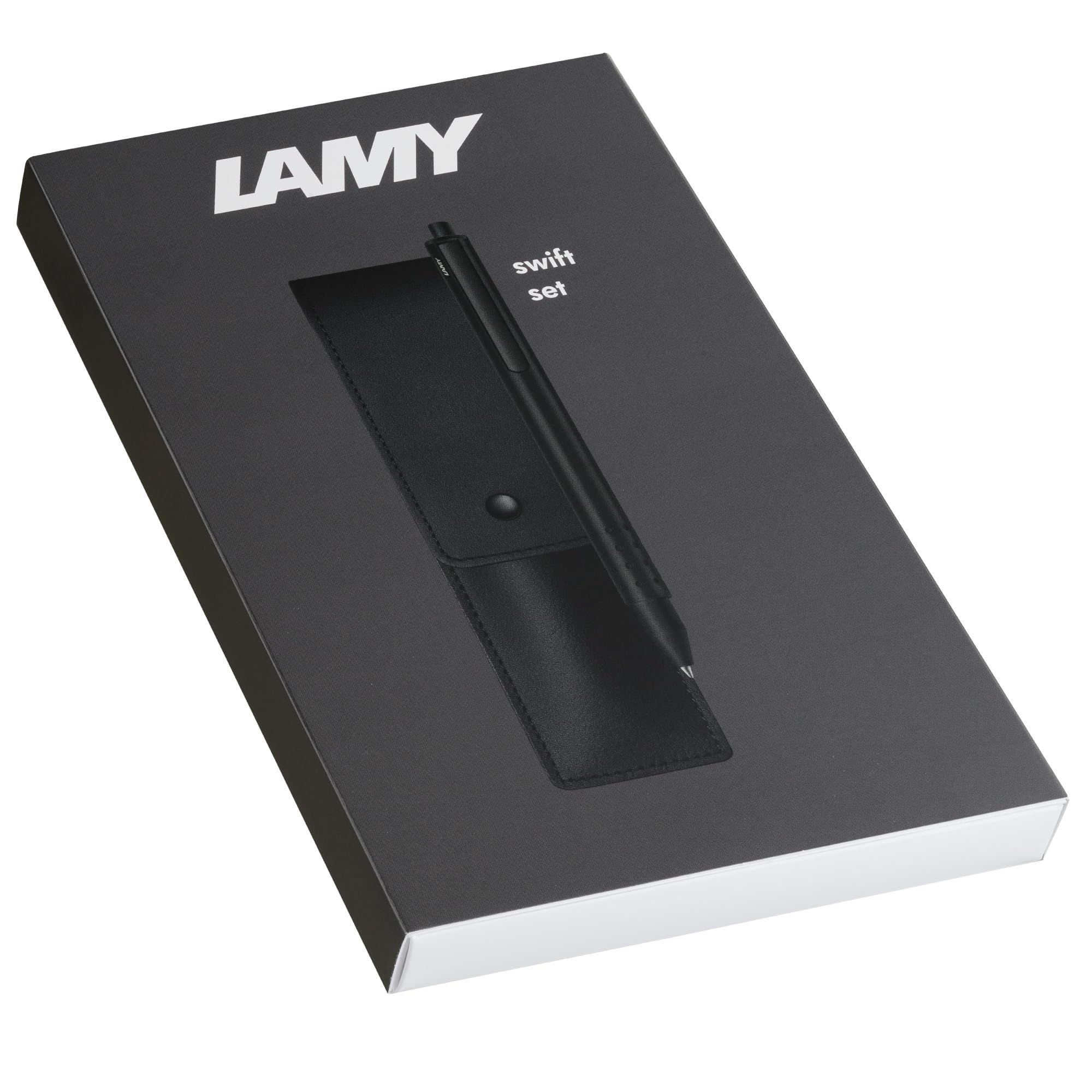Lamy swift matt black rollerball pen gift set - rollerball pen with fluid writing - metal body & line width B - incl M 66 rollerball refill in blue & leather case
