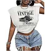 RoseSeek Women's Plus Size Letter Car Graphic Tees Short Sleeve Crew Neck Crop Tops Summer T Shirt