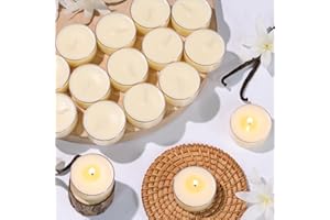 REISEN 16Pcs Vanilla Scented Tealight Candles, Yellow Soy Wax Tea Lights with Essential Oils, 4h Long Burning Tea Light Candles for Spa, Romantic Decor, Meditation, Dinner, and Home Decor