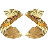 MALOYANVE Gold Zinc Geometric Earrings Elegant Exaggerated Twisted Statement Gold Silver Plated Punk Stylish Sectored Stud Earring Jewelry Gifts for Women