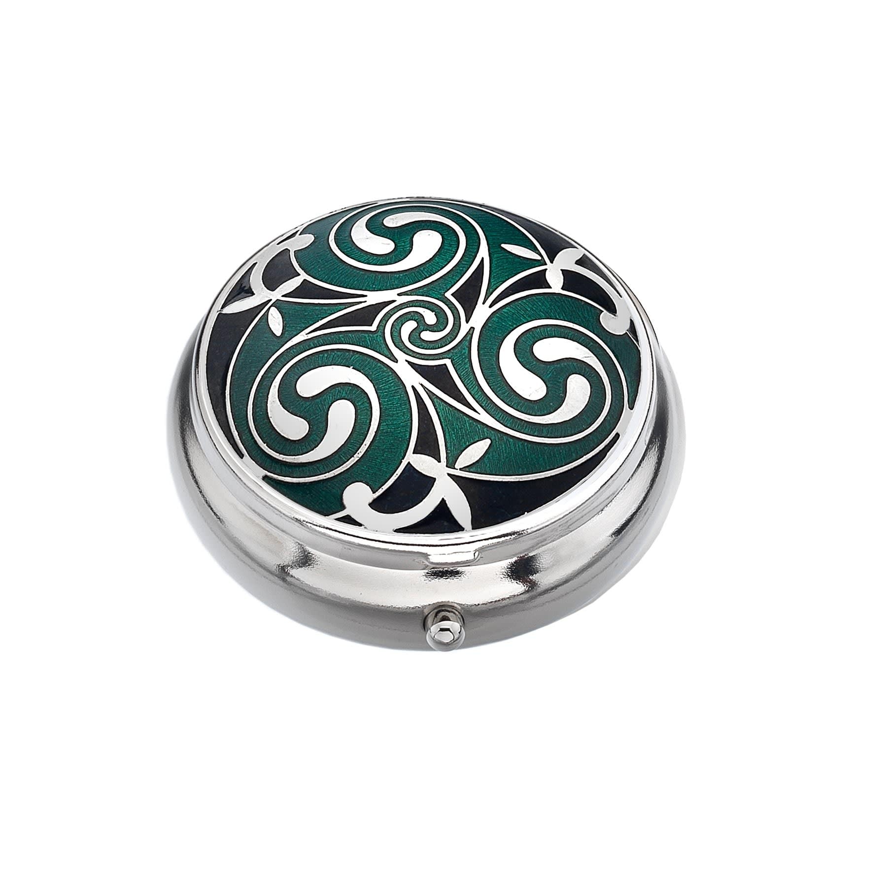 Pill Box in Celtic Triskele Design. (Green) — image 1