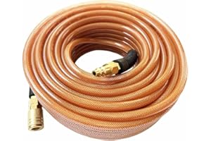 SANFU Polyurethane(PU) 1/4-Inch x 100ft Reinforced, Air Hose with 1/4” Swivel Solid Brass Quick Coupler and Plug, Brown(100’)