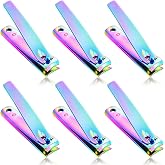 Honoson 6 Pcs Rainbow Stainless Steel Nail Clipper Set Fingernail Clipper | Fingernail and Toenail Clippers, Bulk Kit, Sharp Blades, Travel Ready,Small Nail Clippers