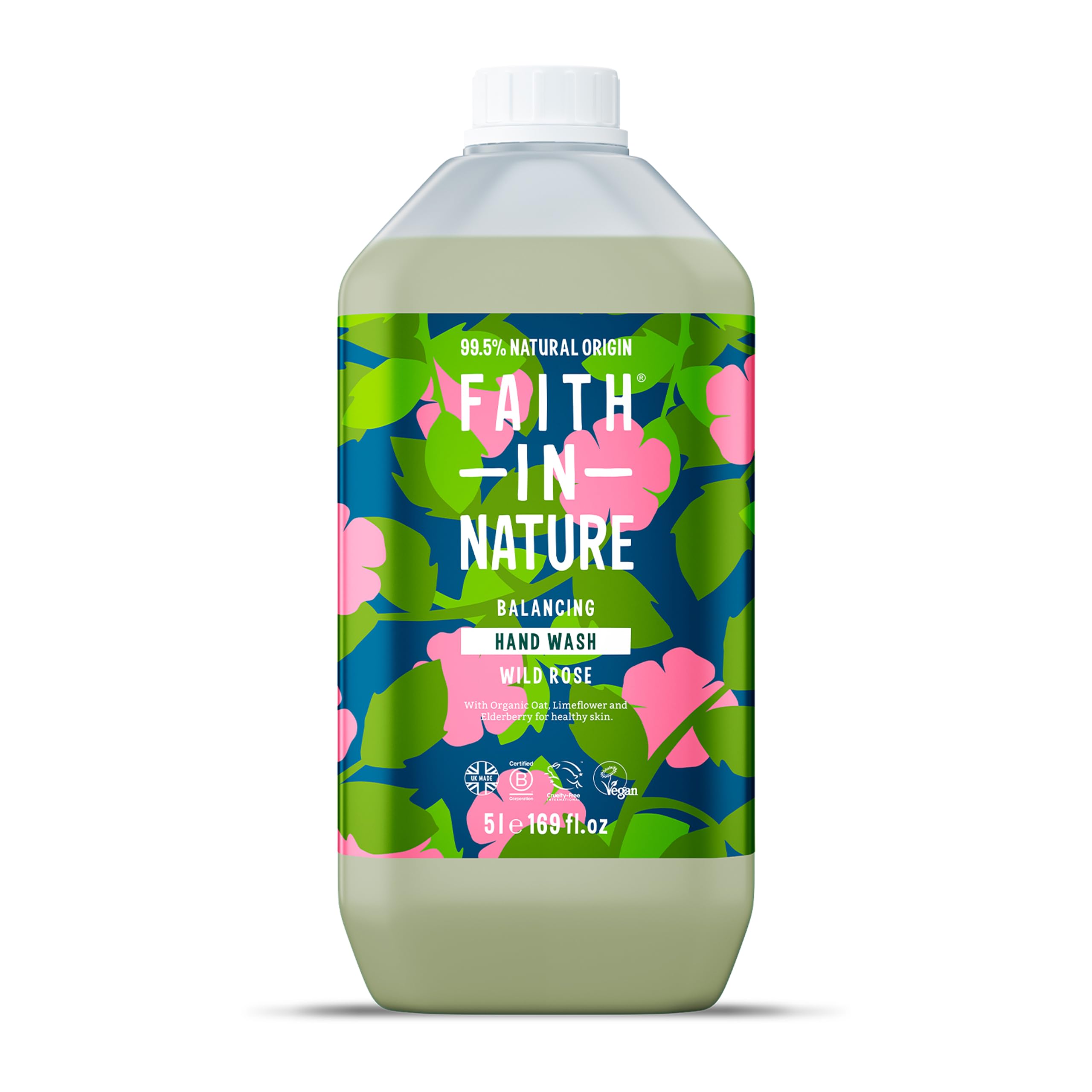 Faith In Nature Natural Wild Rose Liquid Hand Wash, Balancing, Vegan and Cruelty Free, No SLS or Parabens, 5L Refill Pack