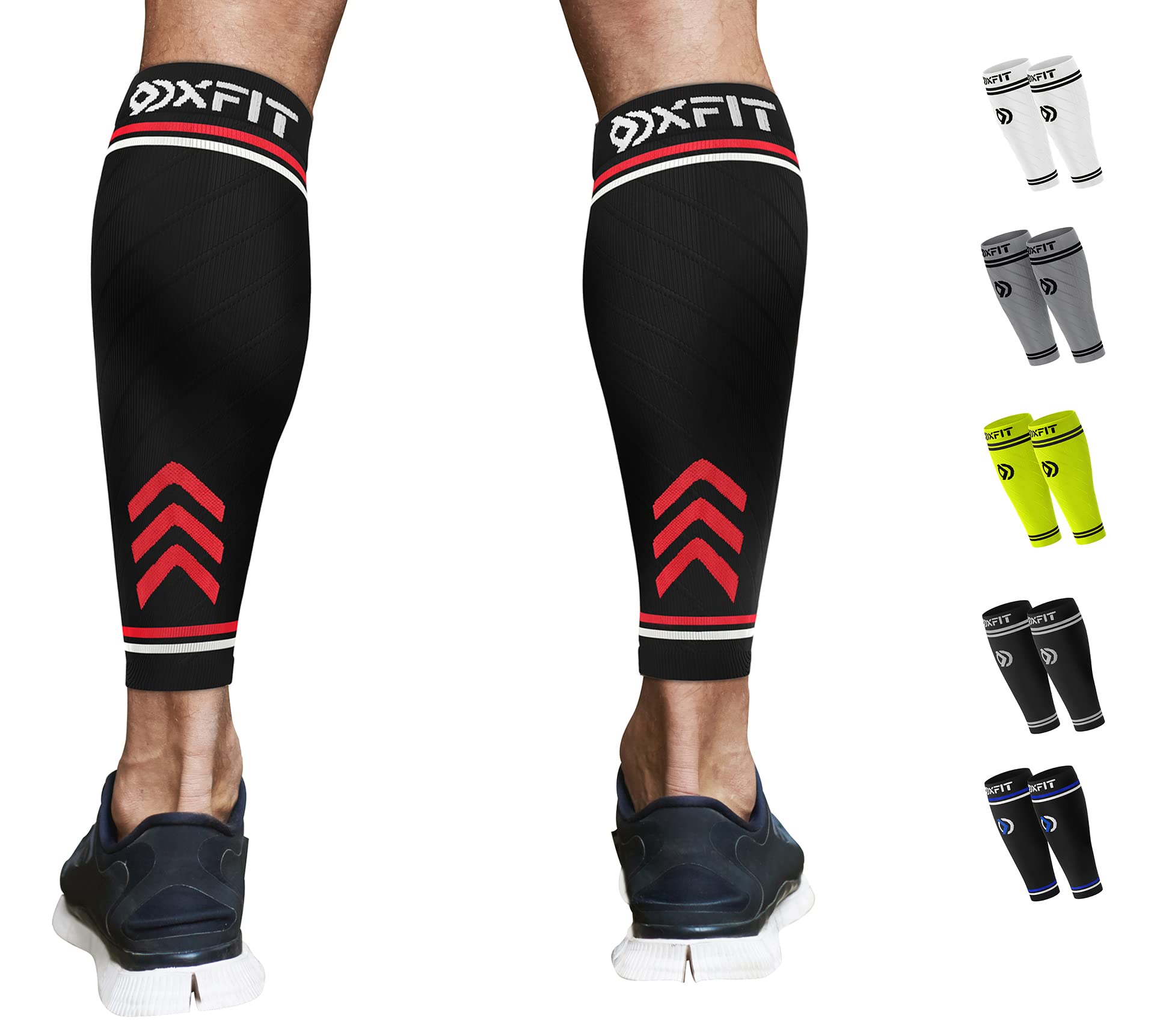 OXFIT Calf Compression Sleeve for Men & Women - Shin Splints Support, Calf Sleeves Ideal for Running, Injury Recovery, Leg Socks, Muscle Cramps - Pair (S, Red)