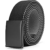 COAGESO Men's Canvas Web Belt with Black Buckle, Black and Gray Reversible Striped Adjustable Work Belts