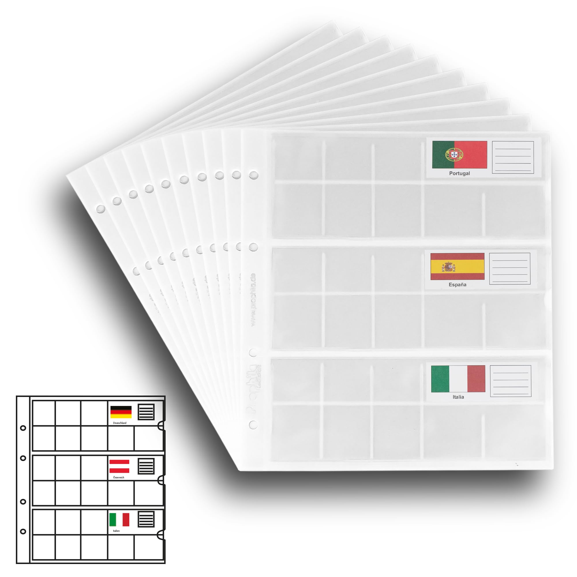 10 small Prophila coin sheets for euro coins with flags cards