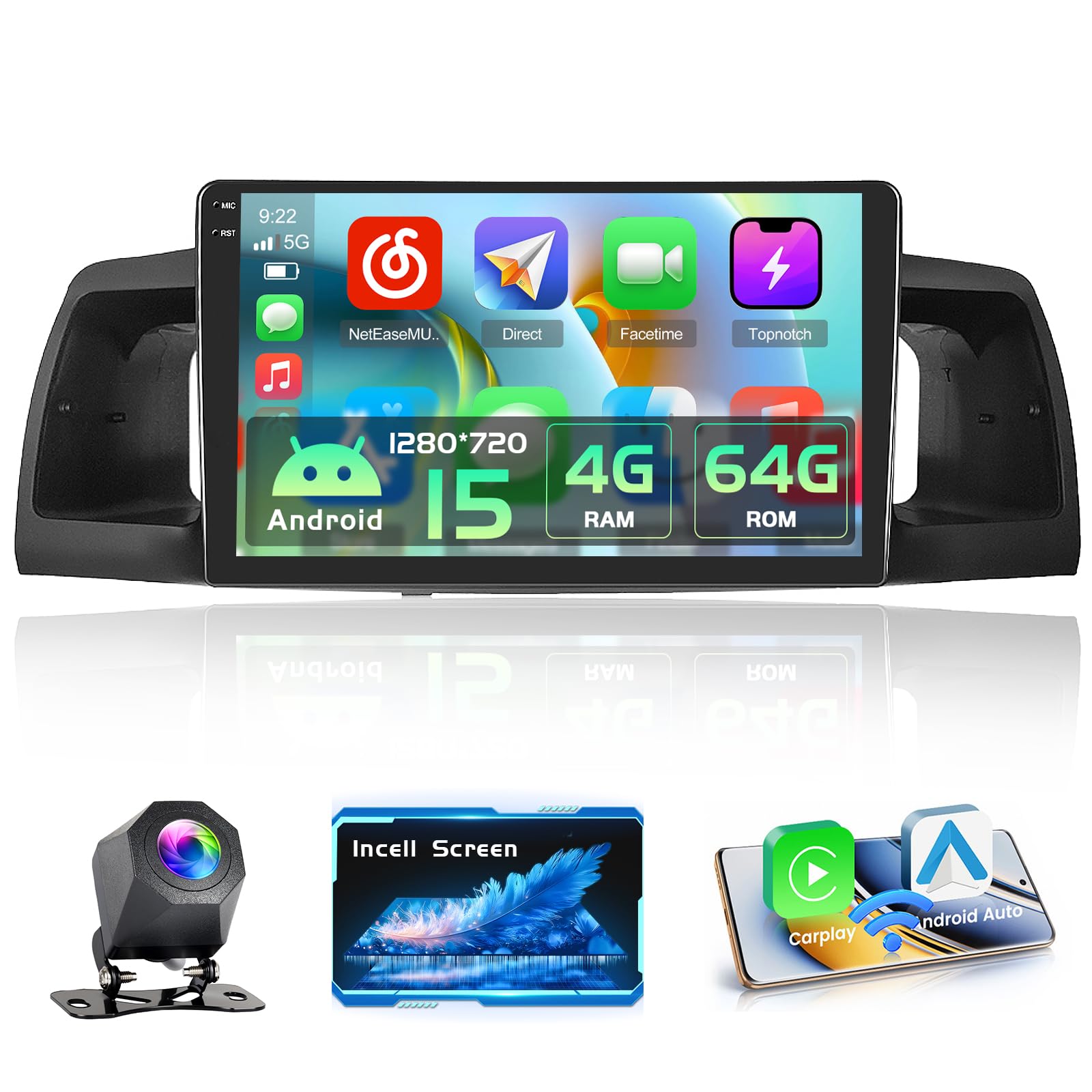 Photo 1 of [4G+64G] Android 15 Car Stereo for Toyota Corolla EX 2005-2012,9 Inch in-Cell Touch Screen Car Radio Wireless Carplay Android Auto Bluetooth GPS SWC FM RDS 5G WiFi+Free AHD Cam