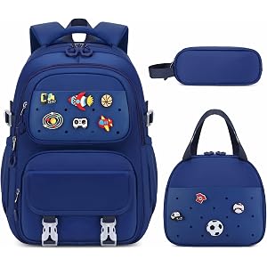 DIGOBAY DIY boys Backpack for School with Lunch Bag Pencil Case & Charms | 3PCS Backpack for Boys, Cool Bookbag for Elementar