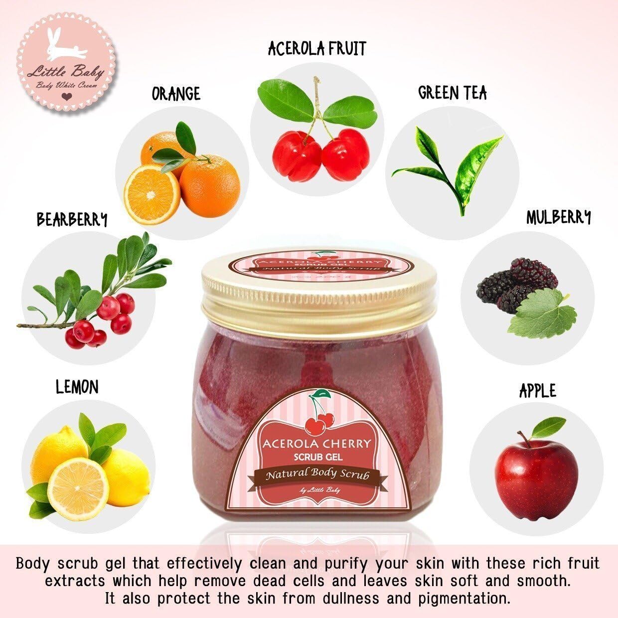 Gift Set : Little Baby Acerola Cherry Scrub Gel Reduce Dark Circles and Blemishes 200g. [Get Free Tomato Facial Mask ]