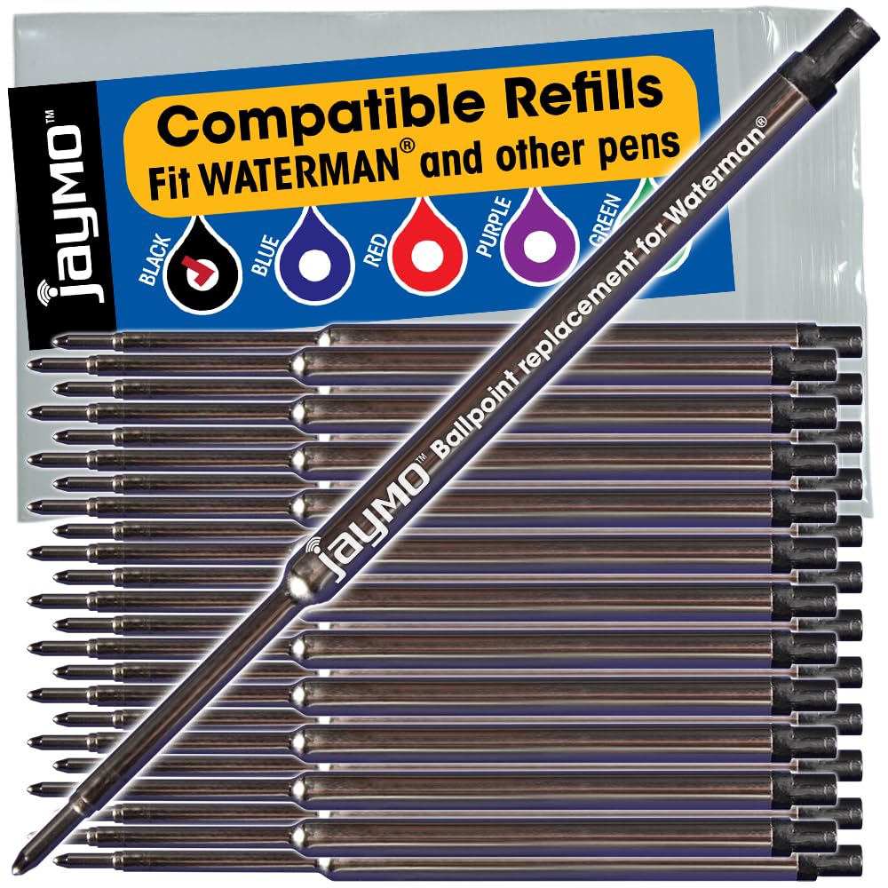 Jaymo Replacement for Waterman 834254 - Measures 4.4 in / 112 mm Long - Ballpoint Pen Refill - 24 Black — image 1