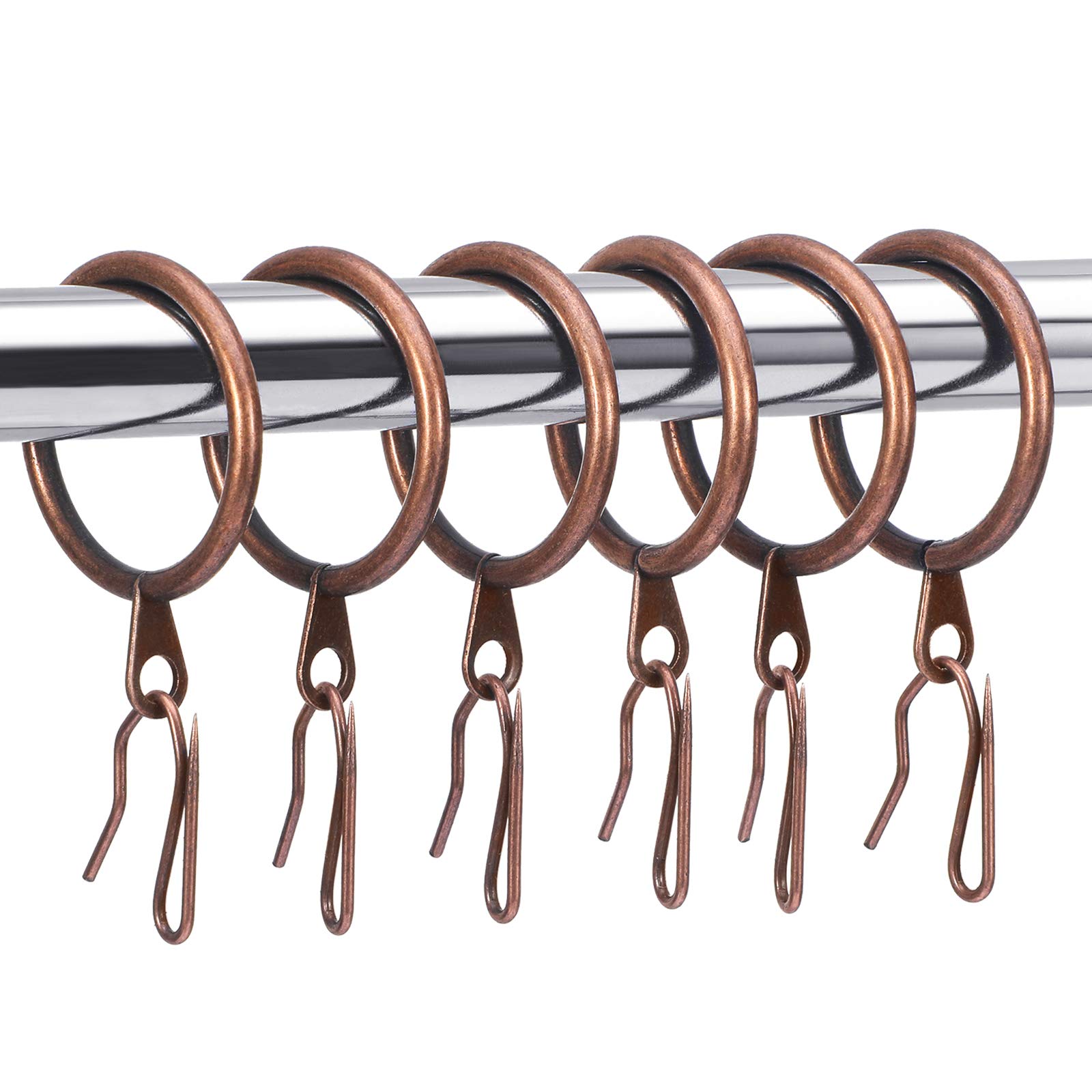 30 Pieces Metal Drapery Curtain Rings Curtain Hanging Rings and 30 Pieces Metal Curtain Drapery Pin Hooks for Window Door Shower Curtain, 30 mm Internal Diameter (Bronze)